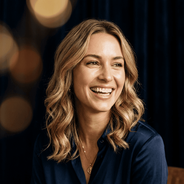 Sonrisa perfecta resultado dental y mujer riendo