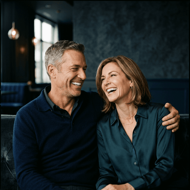 Pareja sonriendo con dentadura perfecta